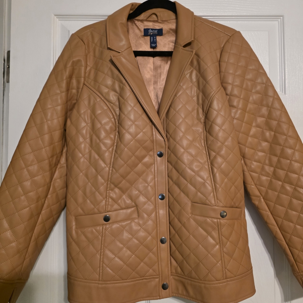 Elegant Tan Quilted Faux Leather Jacket